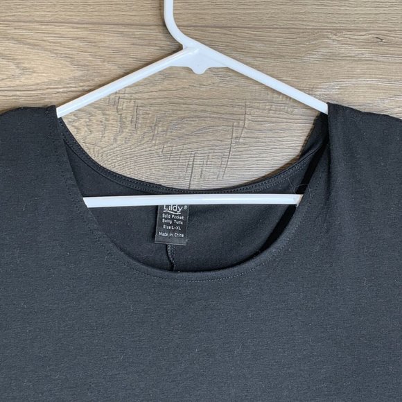 Lildy Swing Tunic Womens Size L-XL Black Solid Long Sleeve Side Seam Pockets - Picture 5 of 8